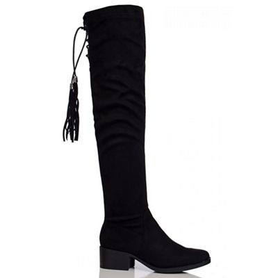 Black Over The Knee Tie Back Boots